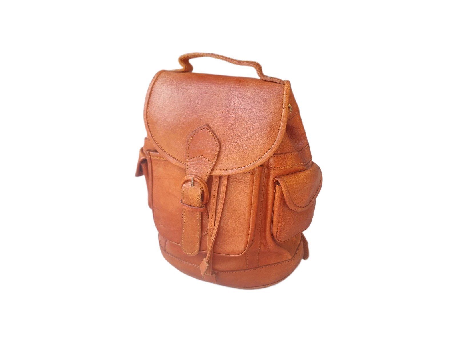 Tan Leather Drawstring Backpack | Small Boho Ruck… - image 1