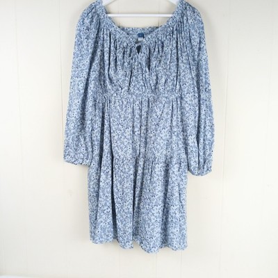 Old Navy Poet Swing Milkmaid Dress XL Blue Floral Tiered Lined Smocked |  eBay