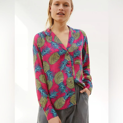 Anthropologie FAB! Janine Licour Pineapple Print Modal L/S Blouse Size Small