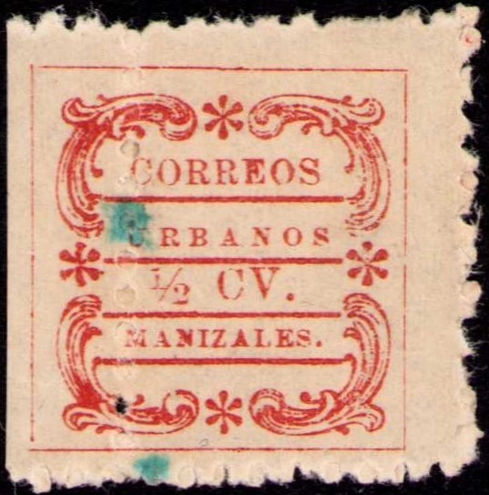 COLOMBIA - MANIZALES - URBAN POST - 1/2 W/ PERF ERROR - Pos 13 - 1910 - Yv 1a RR