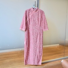 Pink Lace Flora Qipao Maxi Dress - Chinese Traditional Cheongsam