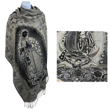Our Lady Guadalupe Virgin Mary Shawl Scarf Wrap Stole Light Blanket Rebozo Black
