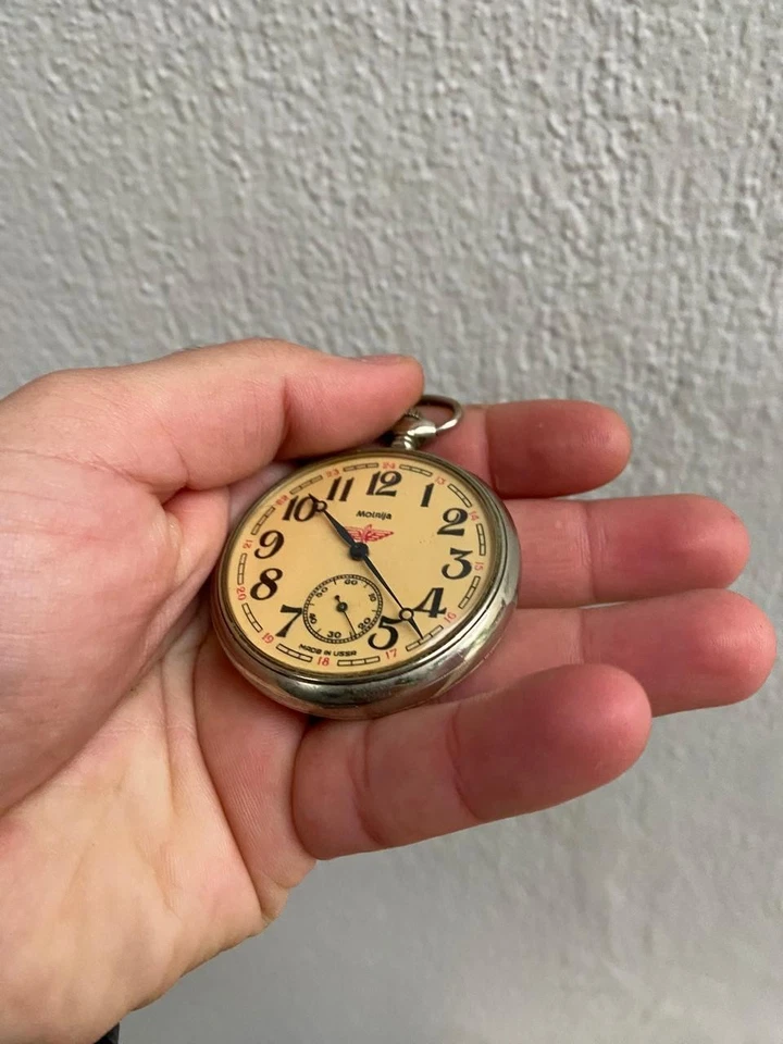 Reloj Bolsillo Vintage Años 70 MOLNIJA Locomotora URSS 18 Joyas 42mm Foto 3 de 4