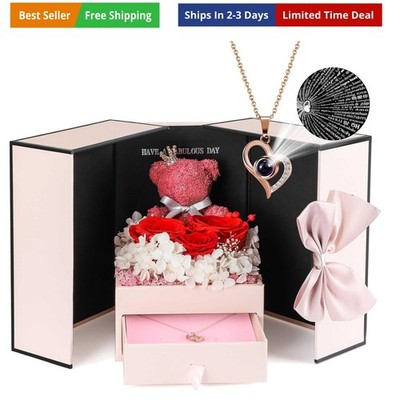 Valentine's Day Romantic Gifts - Preserved Real Rose with I Love You Necklace...