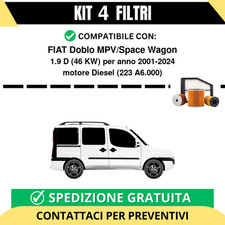 Kit 4 Filtri Tagliando per FIAT Doblo MPV/Space Wagon 1.9 D 46 kw Diesel 2001...