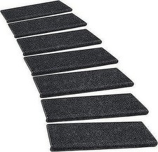 Carpet Stair Treads PURE ERA Bullnose Non-Slip Black 7pc 9.5x30" R022