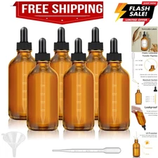 6 Pack, 4 oz Dark Amber Dropper Bottles with Measured Dropper, Glass Eye Drop...