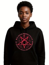 Women's Gothic Occult Hoodie with Latin Satanic Symbols, Baphomet Pentagram  In