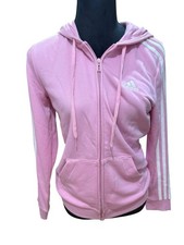 Adidas Womens 3 Stripes Cotton Zip Hoodie Pink Size Small Track Jacket NWT
