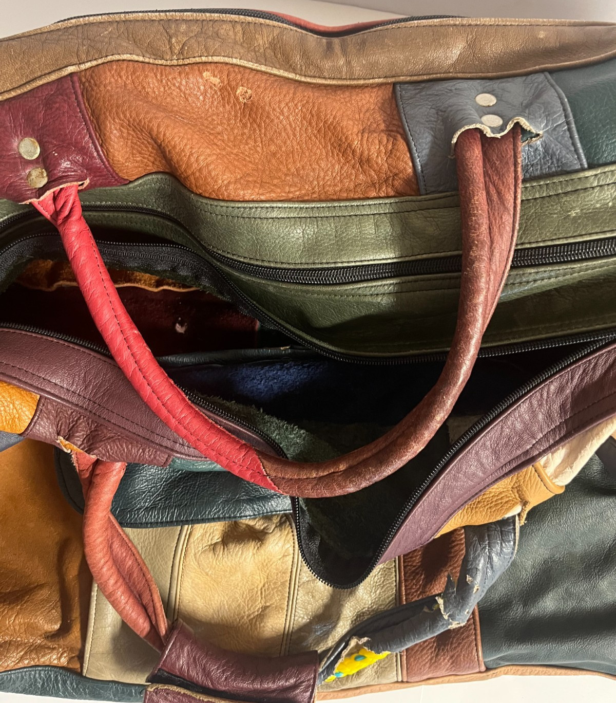 Vintage LEATHER PATCHWORK Large Shoulder Crossbod… - image 6