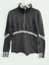 Lululemon Black Grey Run Turbo 1/2 Zip Pullover Top Thumbholes UK 12