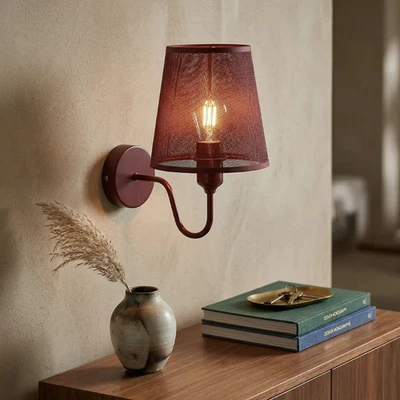Industrial Wandleuchte Burgund Stoff Vintage Nachtlicht Wandlampe Wandleuchter - Bild 1 von 4