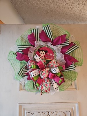 Hello Summer Watermelon Pancake Wreath With Fuscha Pink And Green Bow
