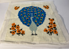 Vintage Finished Needlepoint Peacock Pillow Seat Cover 14.5 X 14.5