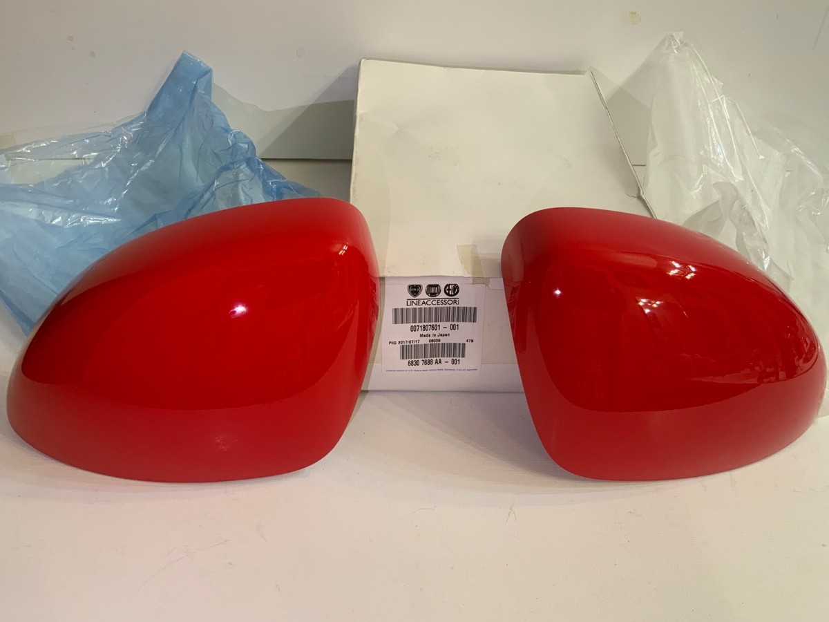 Red Mirror Caps (Pair) - Fiat Spider 124 Abarth New & Genuine