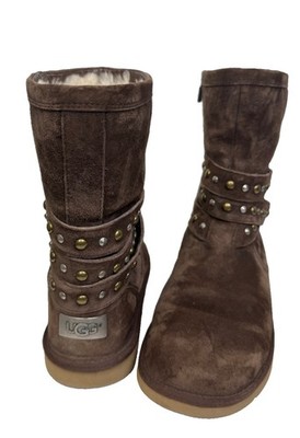 UGG Australia Clovis Womens Brown Leather Suede Studded Boots Sz US 10 Shearling