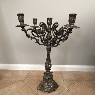Large Bronze Metal 4 Arm Candelabra Vintage Antique Finish Baroque