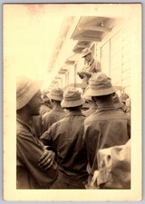 Vtg B W Snapshot WW2 Soldiers In Uniforms At Barracks