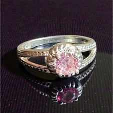 Sterling Silver Pink and Clear Glass Stone Cocktail Band Ring
