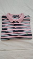 Polo Ralph Lauren Polo Pink/White Stripes Blue Pony Size L Cotton Vintage Tag