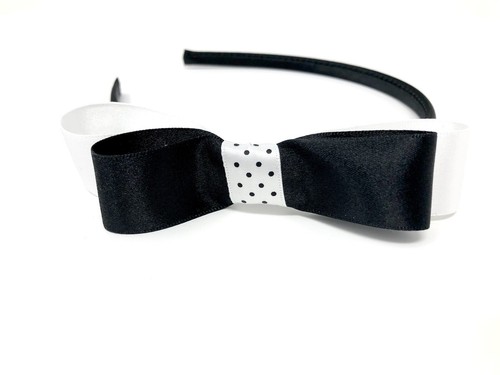 Cruella Deville Inspired Headband Black & White Polka Dot Hair Bow - Picture 1 of 2