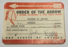 Boy Scout OA Membership Card Lodge 436 Ashie California 1968  RC6