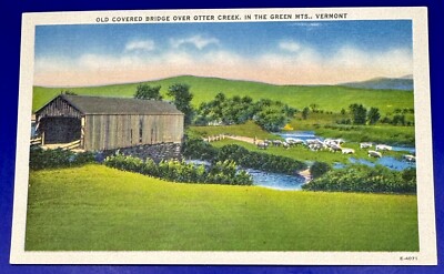 Vintage Postcard Old Covered Bridge Over Other Creek Green Mountains Vermont UNP
