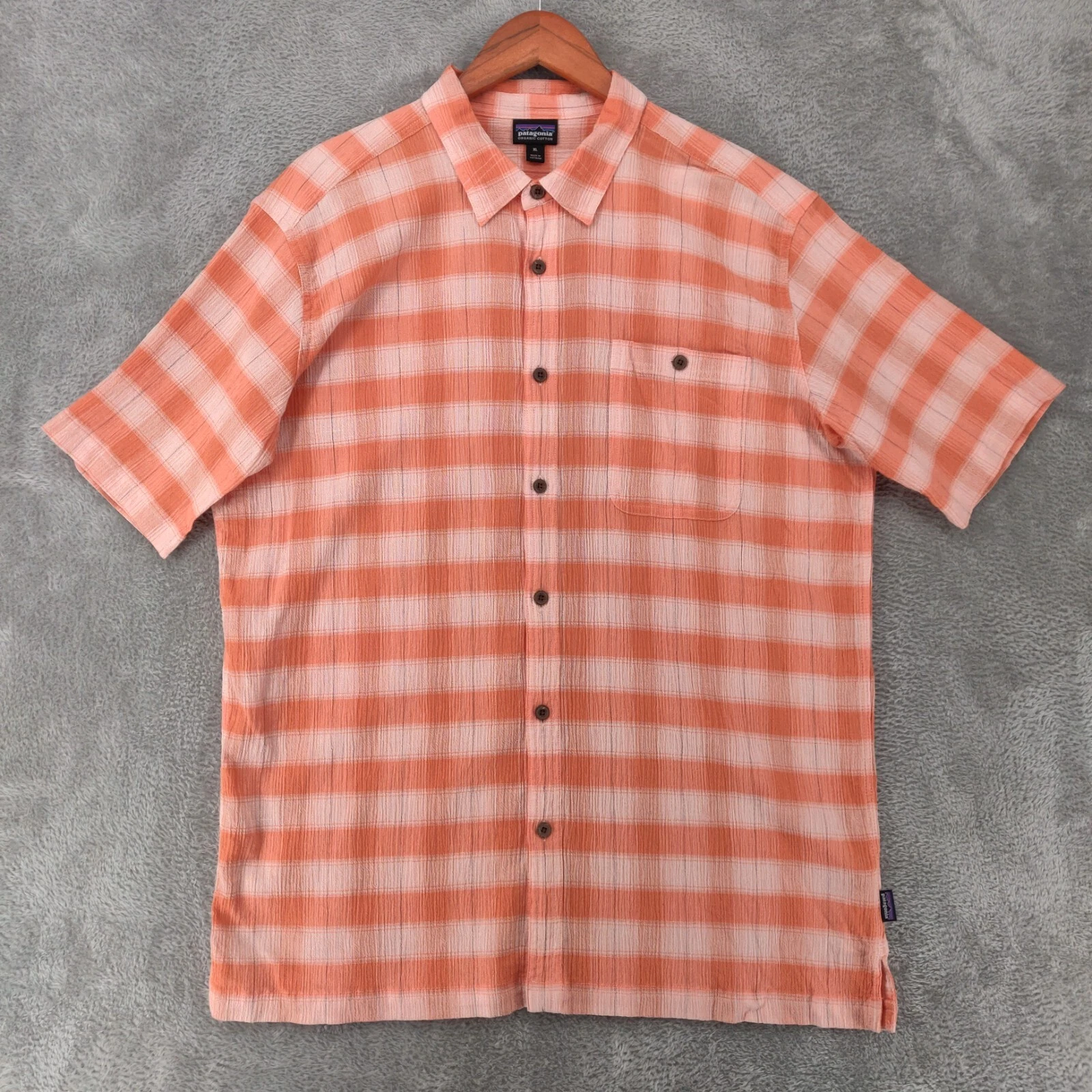 Patagonia AC Shirt Mens XL Plaid Organic Cotton Short Sleeve Button Hiking