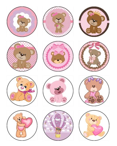 Teddy Bear Pink Edible Cupcake Toppers Icing Birthday Cake Decorations (2 Sizes) - 第 1/6 張圖片