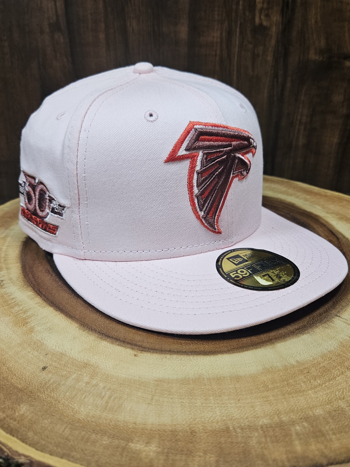Atlanta Falcons New Era 59Fifty Fitted Hat Cap Size 7 1/2 50 Seasons Patch Pink