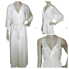 Vintage 70s Lorraine Sweeping Peignoir Nightgown Belted Kimono Robe Set Large