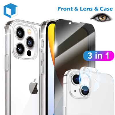 For iPhone 13 Mini Pro Max Privacy Screen Protector+Camera Lens
