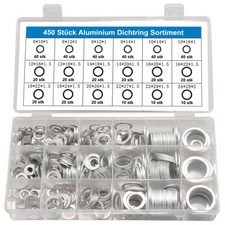450 tlg Aluminium Dichtring Sortiment O-Ring Satz Aluscheiben ALU Dichtungen Set