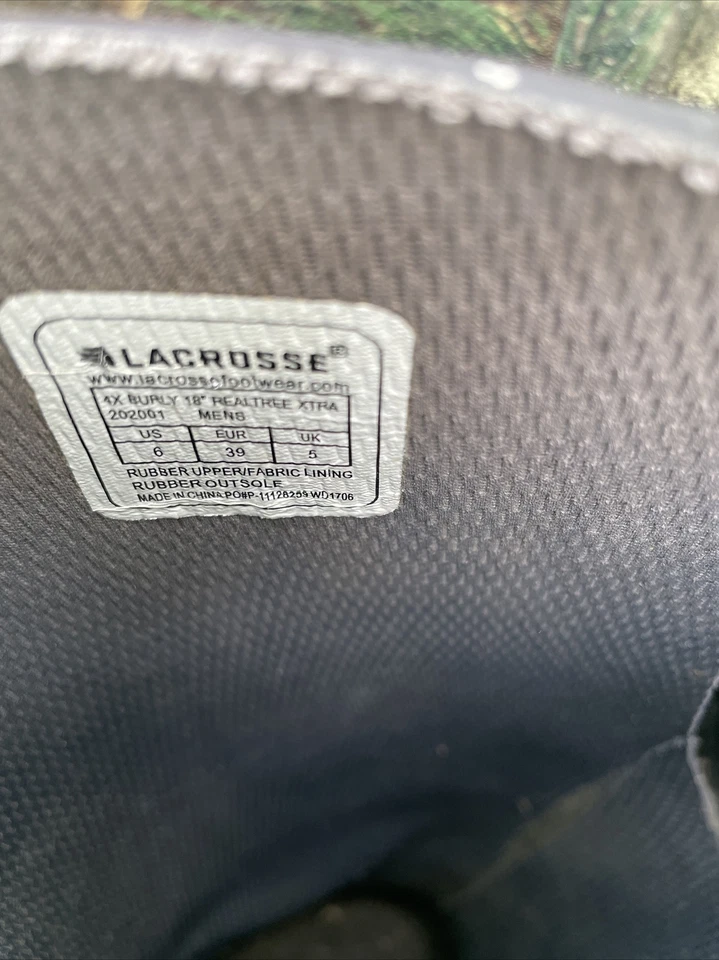 Lacrosse Quad Core4x Burly Rubber Boots Realtree Hardwoods Camo 18" Men's Size 6 - Image 4 of 4