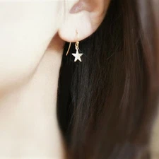 Cute New Petite Yellow Gold Plated Star Charm Hook Dangle Earrings