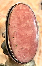 Large 1 1/4" Pink Rhodochrosite Ring Oval .925 Sterling Silver Size 7