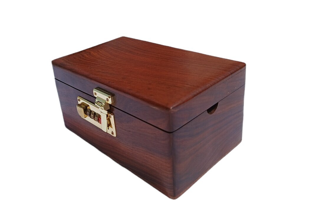 Handmade Rosewood Jewelry Box with Metal Lock & Sectioned Tray-image
