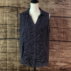 Dress Barn Sleeveless Blouse 14 16 Navy Polka Dot Polyester