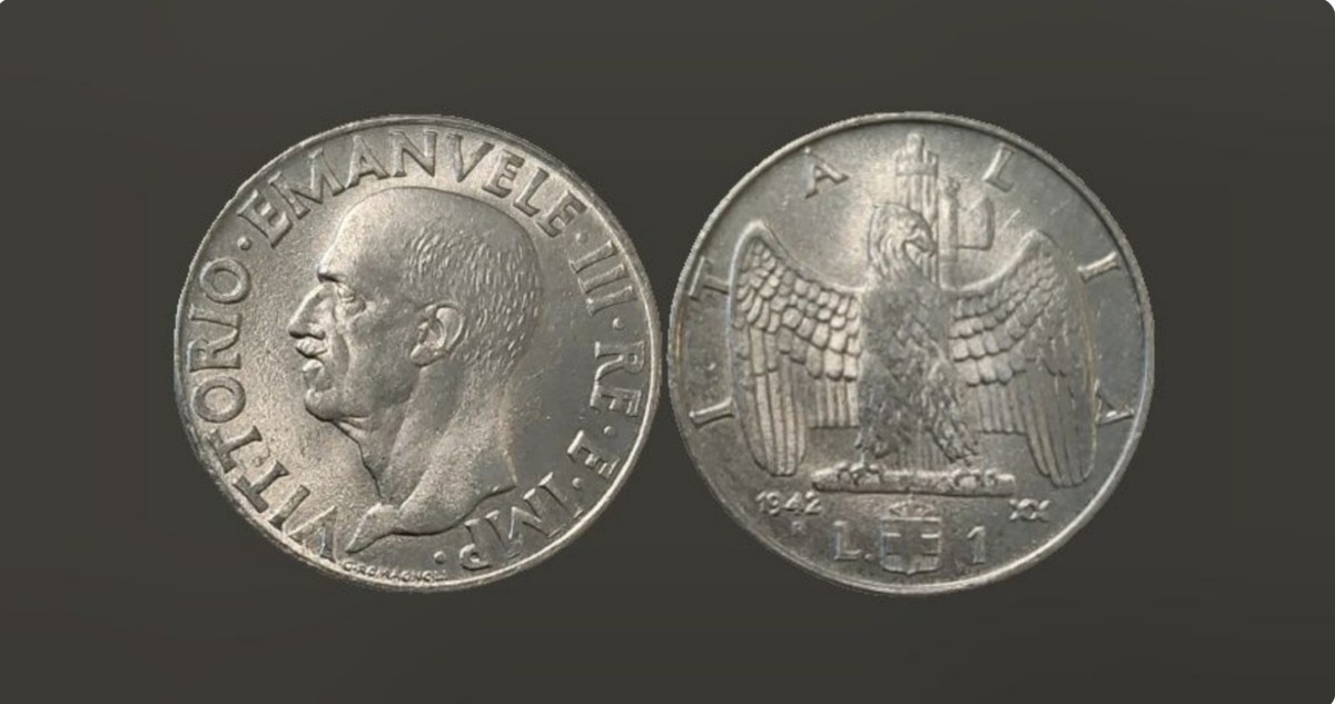 1940 R ITALY Vittorio Emanuele III 1 Lira Eagle Fasces & Axe