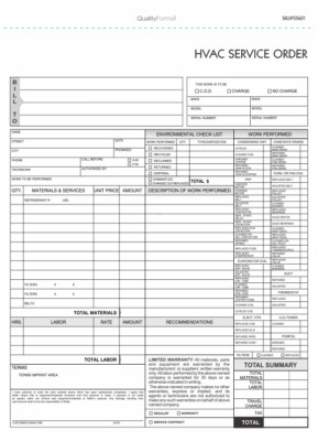 3 Part HVAC Invoice & Repair Detail Form, Brand New