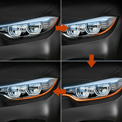2x 60CM RGB LED DRL Strip Lights - Sequential Turn Signal, Flexible, Waterproof For Headlights