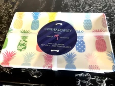 6 Cynthia Rowley Decorated Pineapples Rectangle Melamine Appetizer Plates NWT