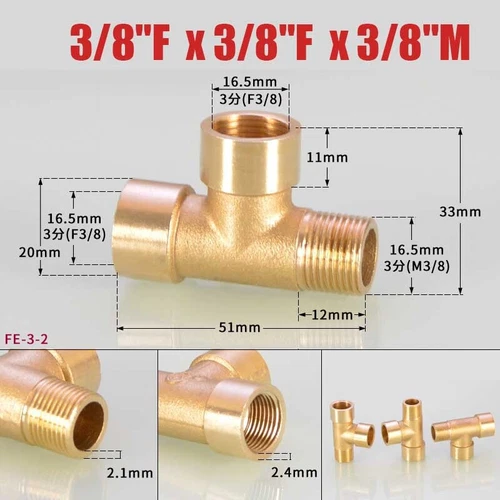 T-Stück Messing Fitting Gewindefitting T Verbinder Formstück 1/8" 1/4" 3/4" Zoll