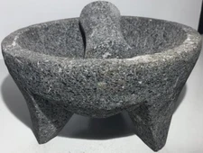 Molcajete Mexican Piedra Negra Black Stone Lava Mortar&Pestle Guacamole Maker 8"
