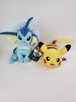 Tomy Pokemon Plush Vaporeon Pikachu Stuff Animal Collection Lot Of Two New Tag