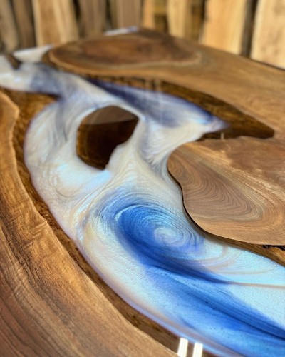 3D Walnut Pearl White & Blue River Epoxy Table – Dining Table / Office Table - Picture 7 of 14
