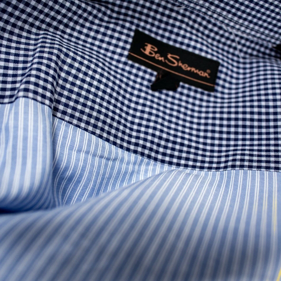 BEN SHERMAN Blue White Double Striped Men Dress Shirt Size 16.5 - Image 2 of 4