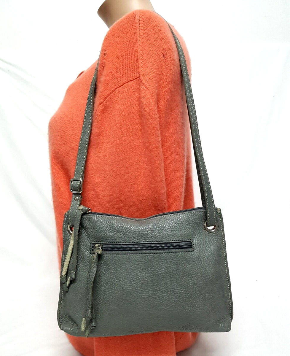 ROOTS CANADA GRAY PEBBLED LEATHER SMALL CROSSBODY BAG