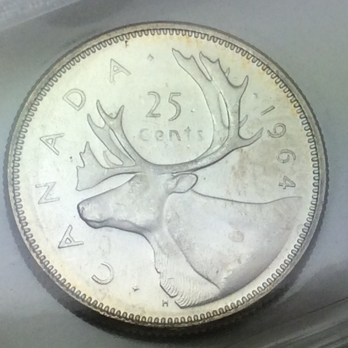 1964 Canada 25 Twenty Five Cents Quarter Canadian UNC Silver ICCS