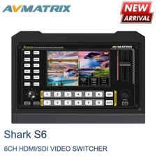 AVMATRIX Shark S6 6CH HDMI SDI Video Switcher Mixer with 5'' Display Live Stream
